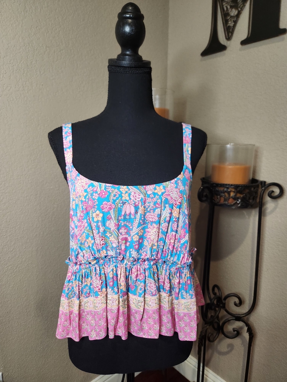 Plenty by Tracy Reese For Anthroplogie Pink Meadow Floral Peplum Camisole - Picture 1 of 8